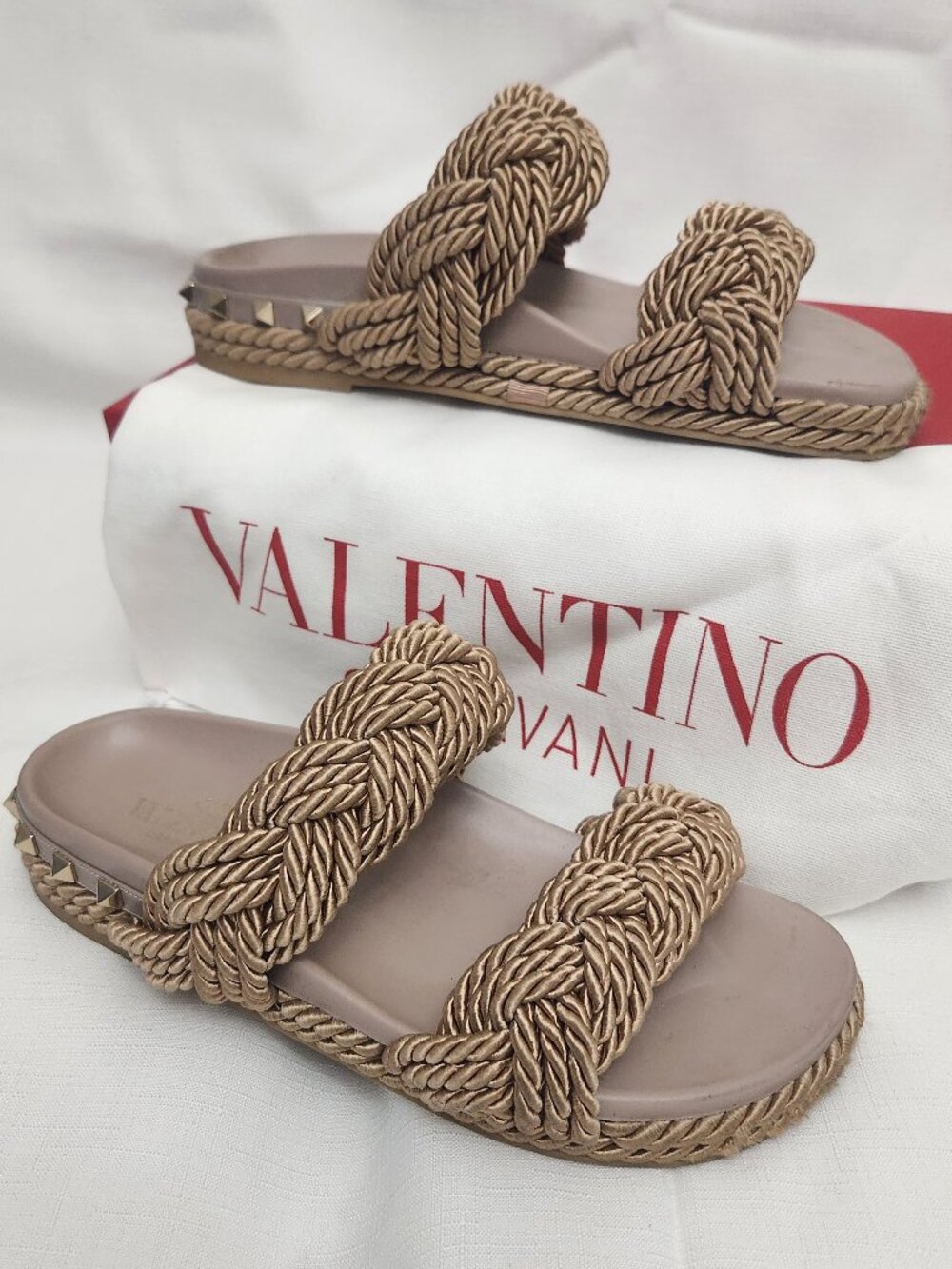 Valentino Garavani Torchon Braided Rockstud Sandals (Size 37)